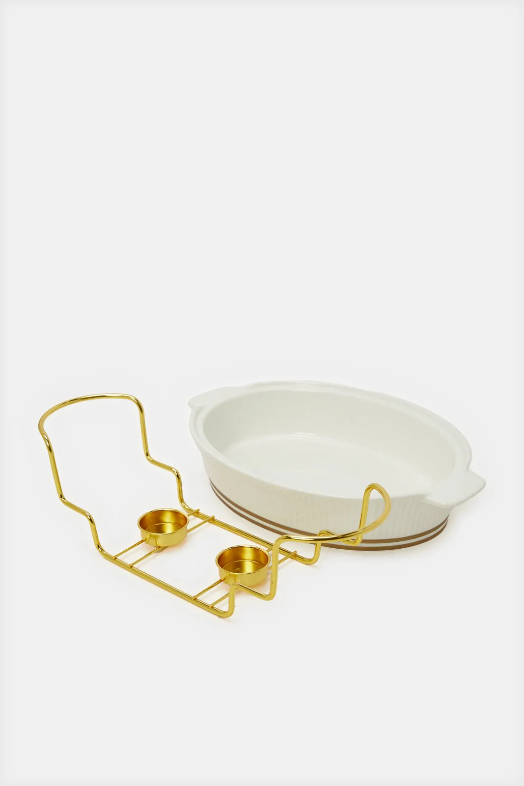 Gold And White Oval Food Warmer (3 Piece)