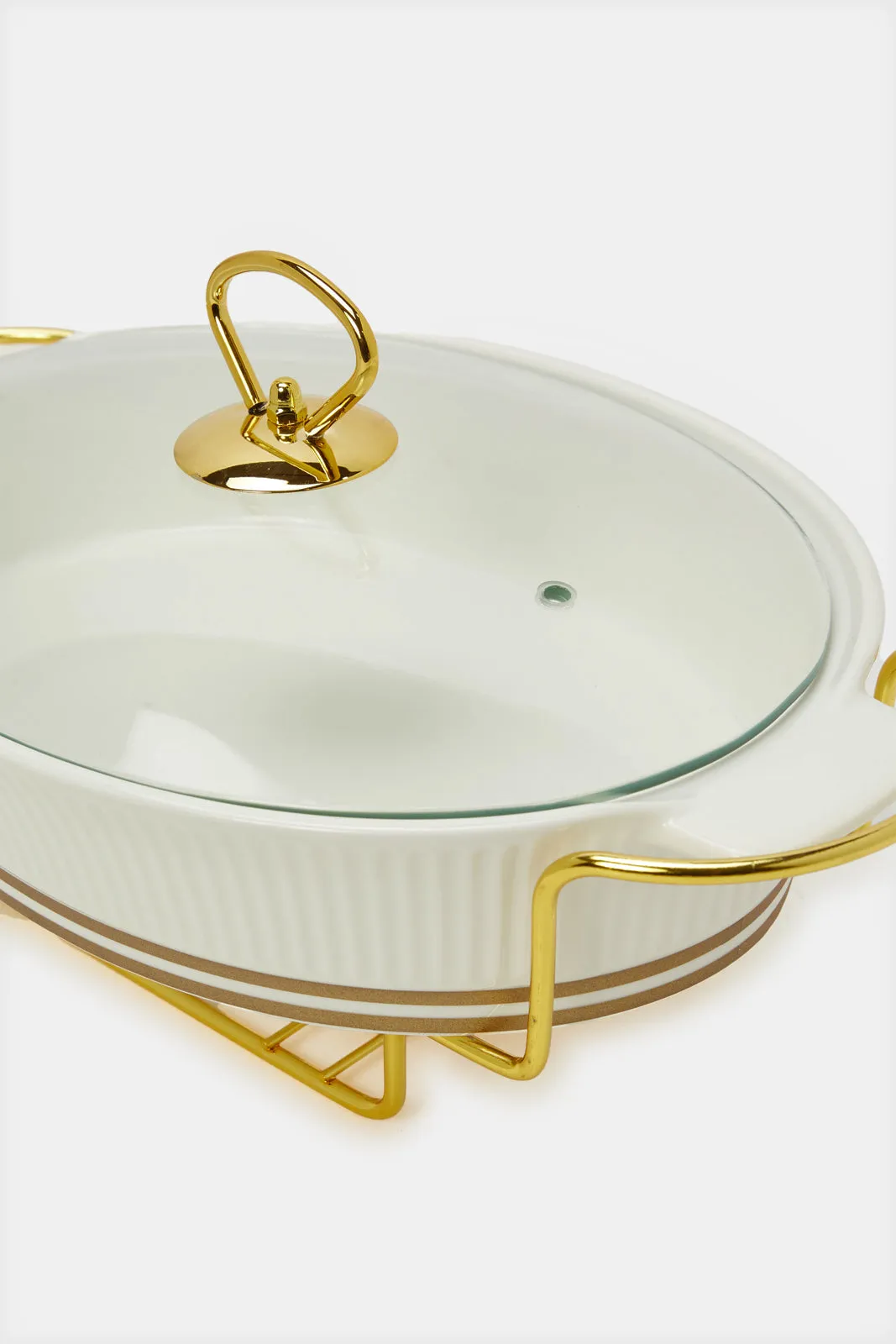 Gold And White Oval Food Warmer (3 Piece)