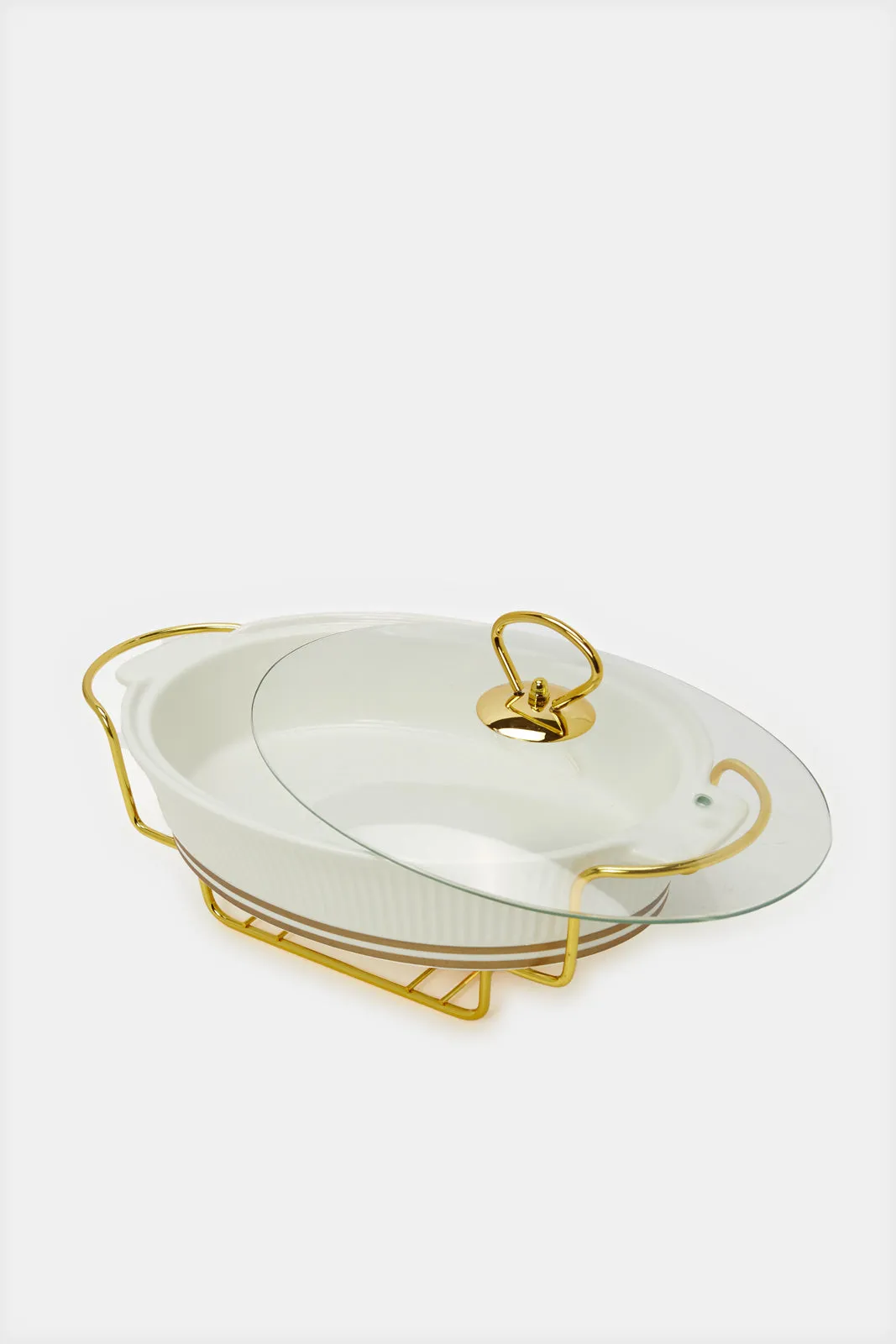Gold And White Oval Food Warmer (3 Piece)