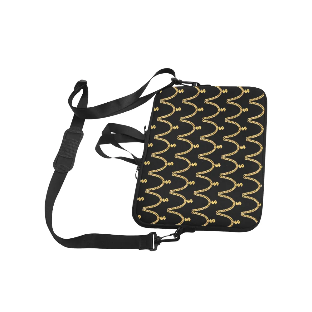 Gold Chain Pattern Classic Laptop Sleeve w/Strap