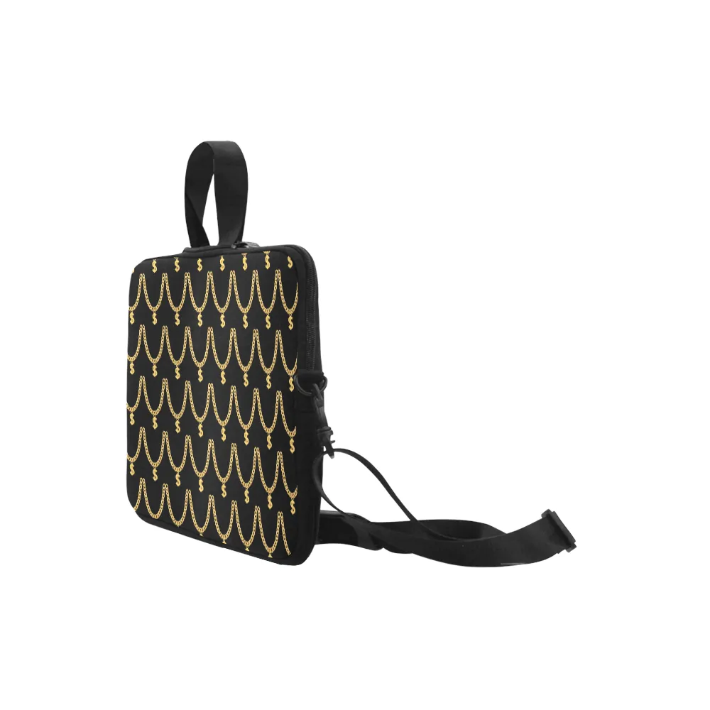 Gold Chain Pattern Classic Laptop Sleeve w/Strap
