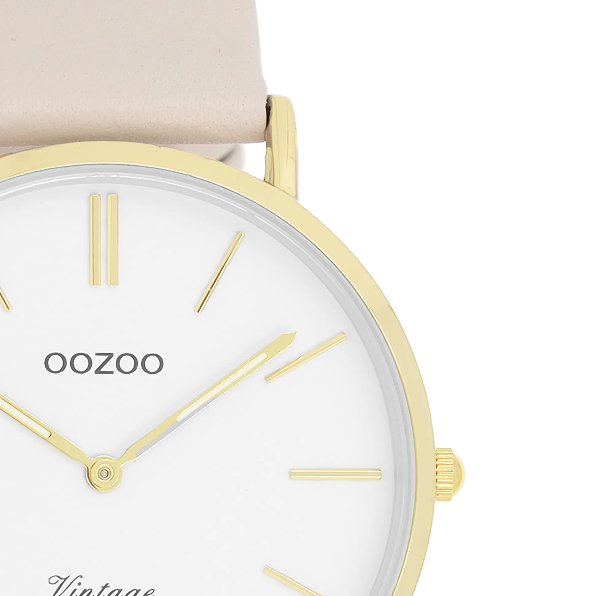 Gold coloured OOZOO watch with beige leather strap - C20392