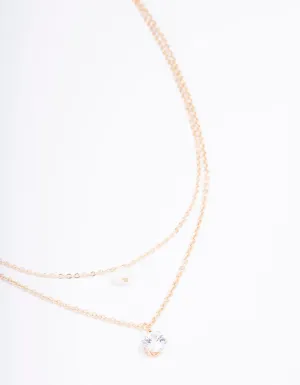 Gold Double Chain Pearl & Diamante Necklace Gold Double Chain Pearl & Diamante Necklace