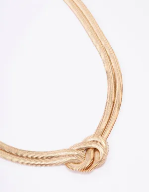 Gold Double Row Snake Chain Knotted Necklace