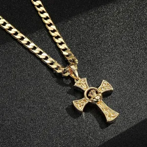 Gold Filled Bonded Celtic Claddagh Cross Pendant 22 Inch 4mm Cuban Chain