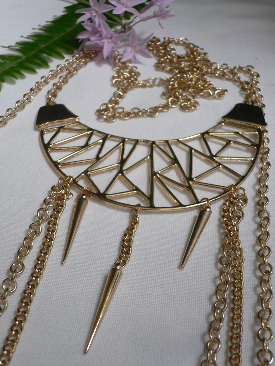 Gold Metal Body Chains Large Moon Geometric Shapes Pendant Long Necklace