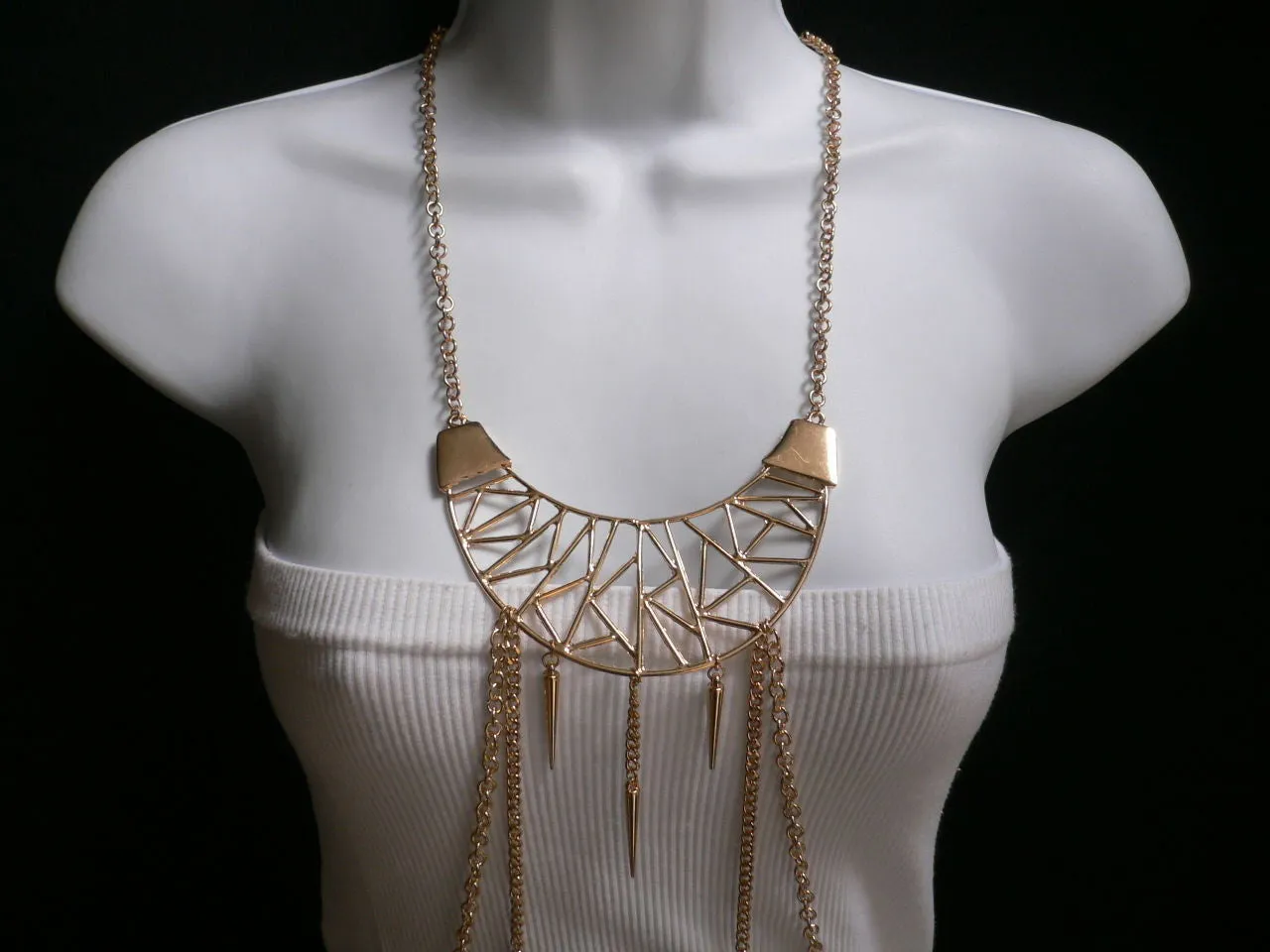 Gold Metal Body Chains Large Moon Geometric Shapes Pendant Long Necklace