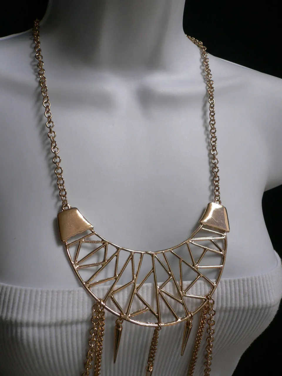 Gold Metal Body Chains Large Moon Geometric Shapes Pendant Long Necklace