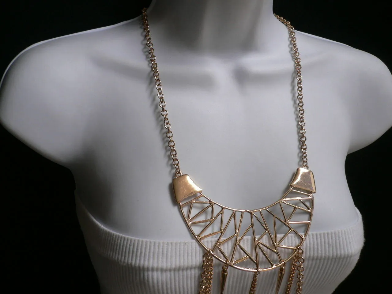 Gold Metal Body Chains Large Moon Geometric Shapes Pendant Long Necklace