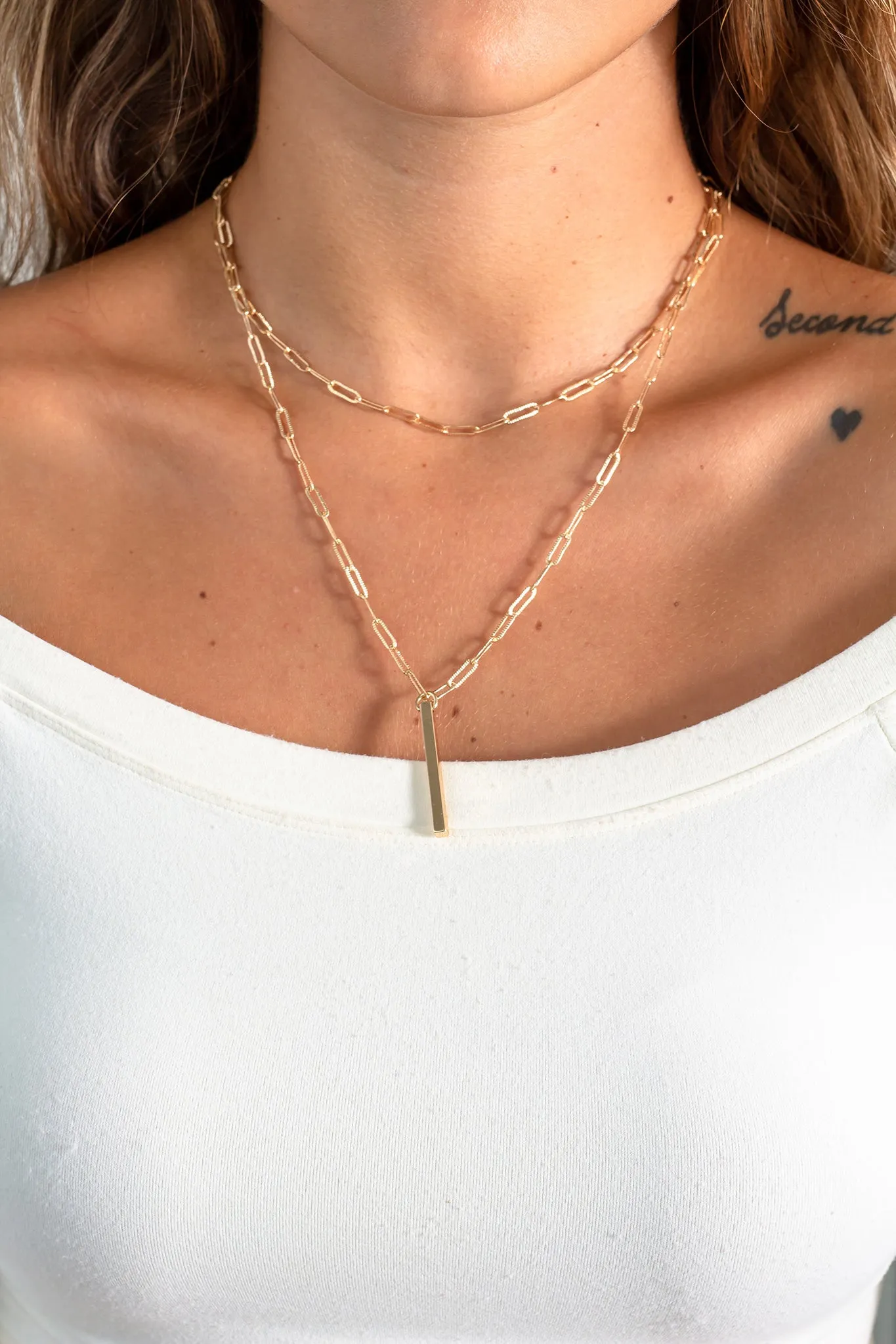 Gold Necklace with Bar Pendant