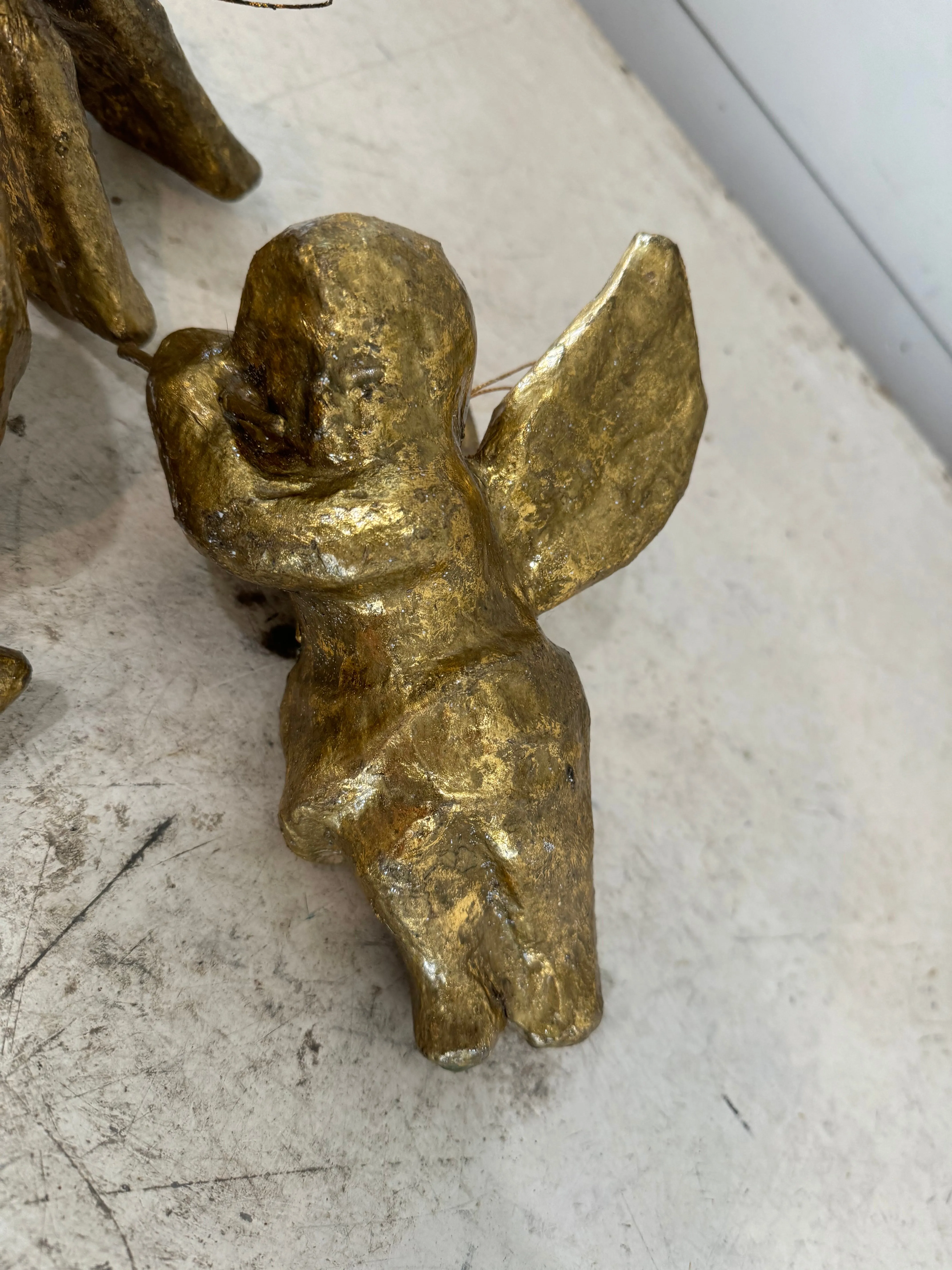 Gold Paper Mache Ornaments Set of 3