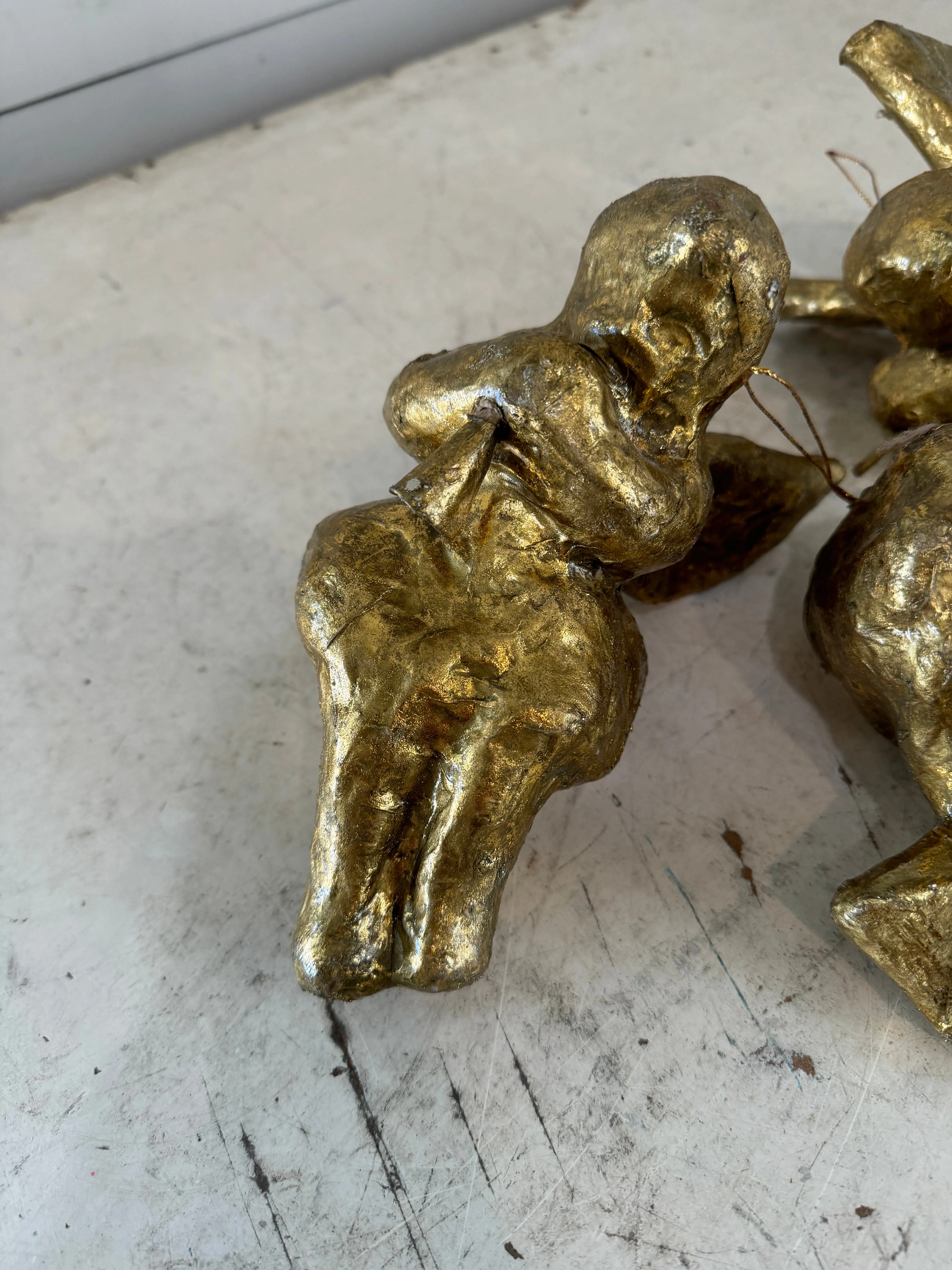 Gold Paper Mache Ornaments Set of 3