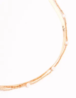 Gold Pearl & Snake Chain Layered Necklace