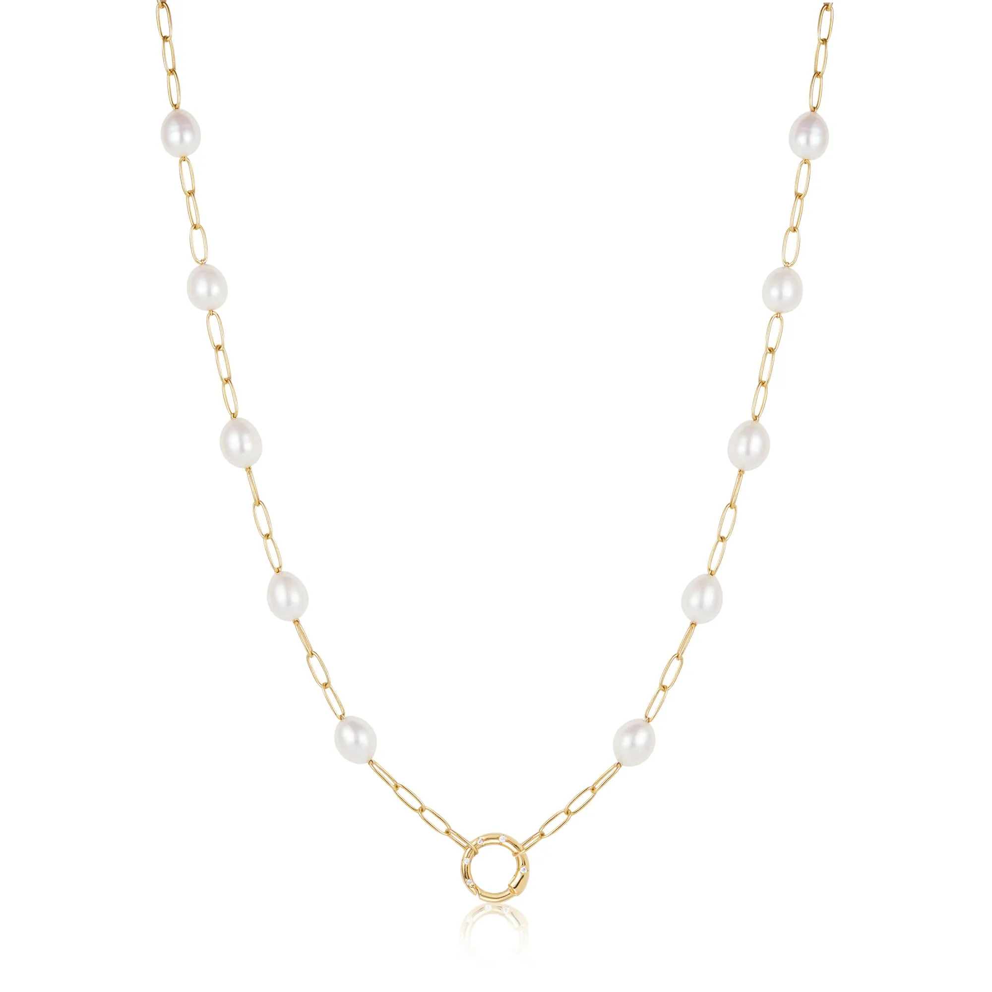 Gold Pearl Chain Charm Connector Necklace