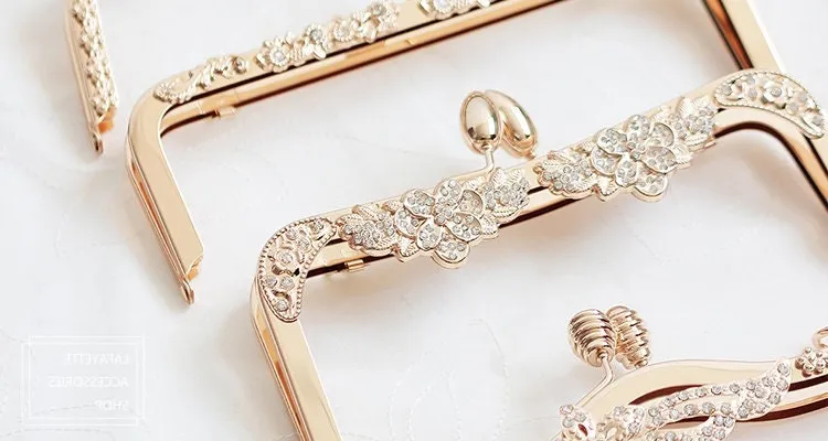 Gold Purse Frame Metal Vintage Flowers Pattern Snap Clasp For Bag Sewing Clutch Handbag Making Findings Hardware Supply Accessories 20.5cm