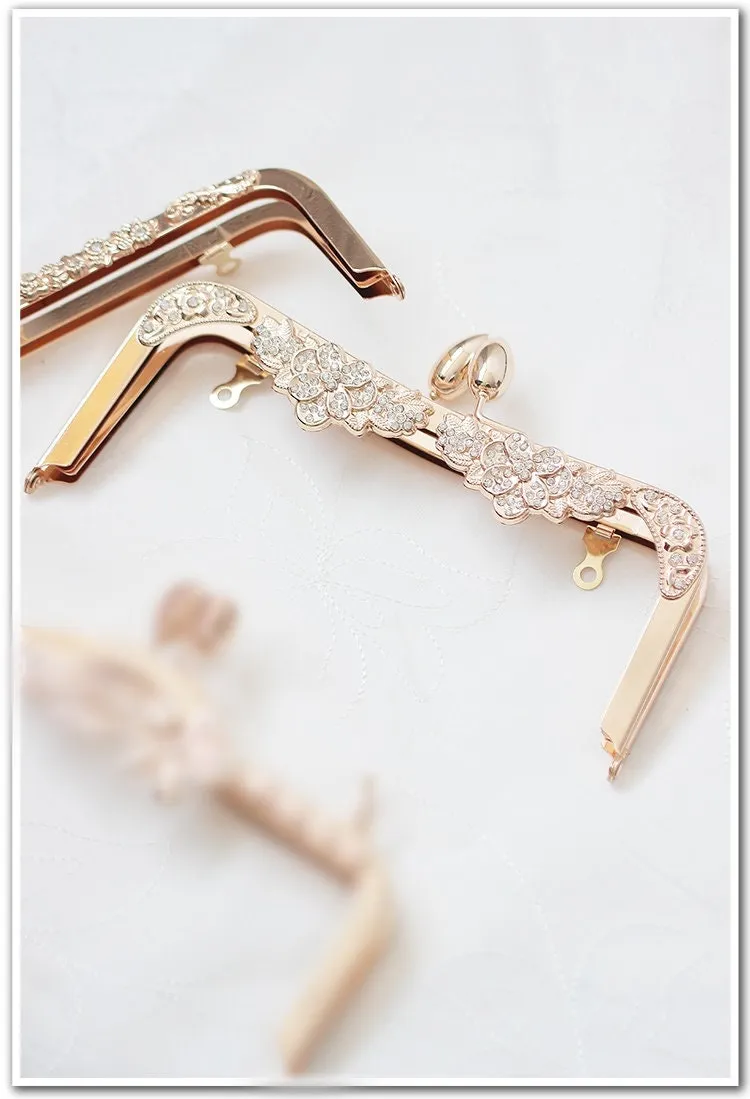 Gold Purse Frame Metal Vintage Flowers Pattern Snap Clasp For Bag Sewing Clutch Handbag Making Findings Hardware Supply Accessories 20.5cm