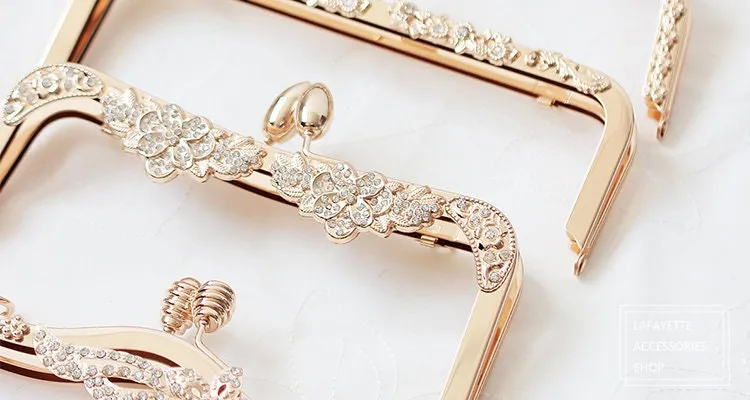 Gold Purse Frame Metal Vintage Flowers Pattern Snap Clasp For Bag Sewing Clutch Handbag Making Findings Hardware Supply Accessories 20.5cm