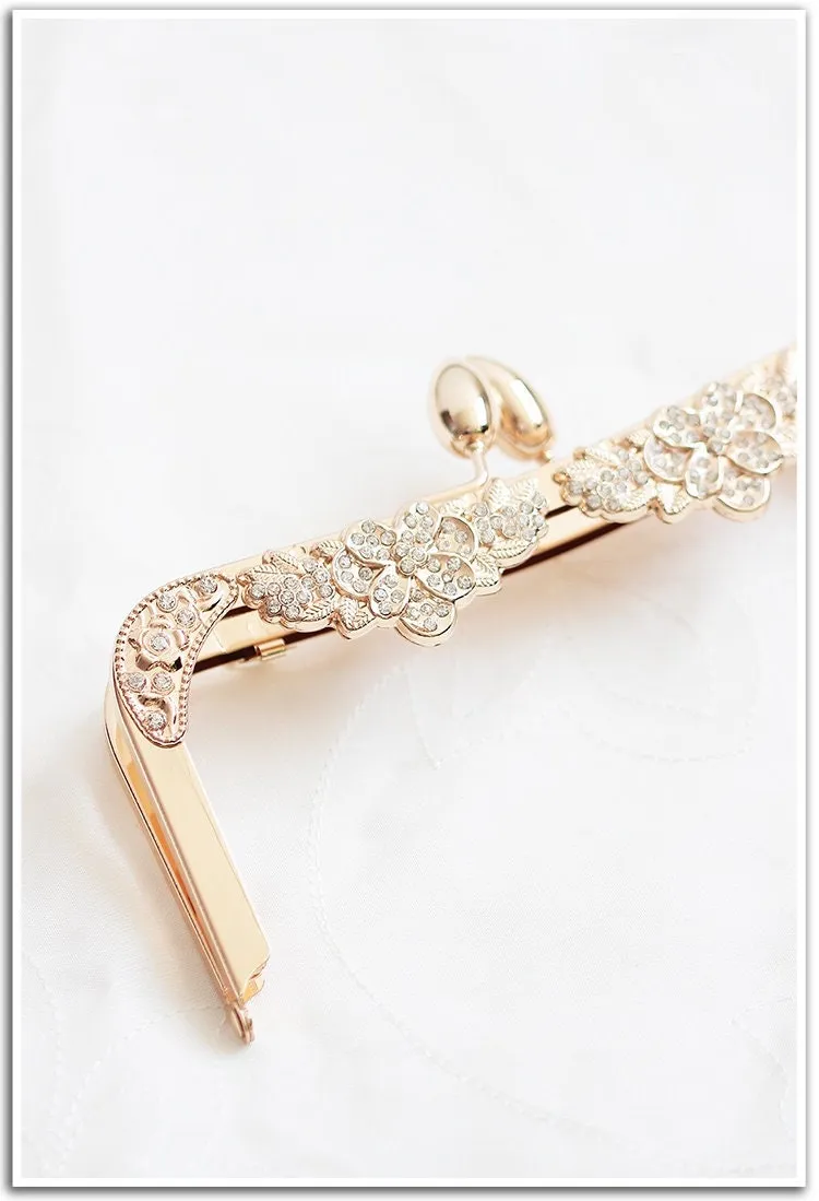 Gold Purse Frame Metal Vintage Flowers Pattern Snap Clasp For Bag Sewing Clutch Handbag Making Findings Hardware Supply Accessories 20.5cm