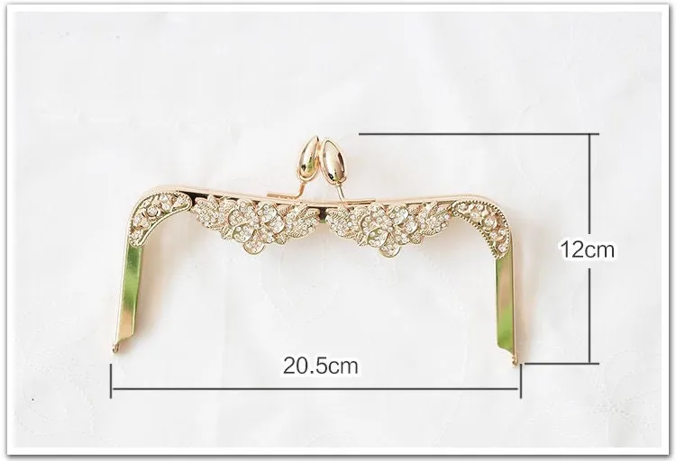 Gold Purse Frame Metal Vintage Flowers Pattern Snap Clasp For Bag Sewing Clutch Handbag Making Findings Hardware Supply Accessories 20.5cm