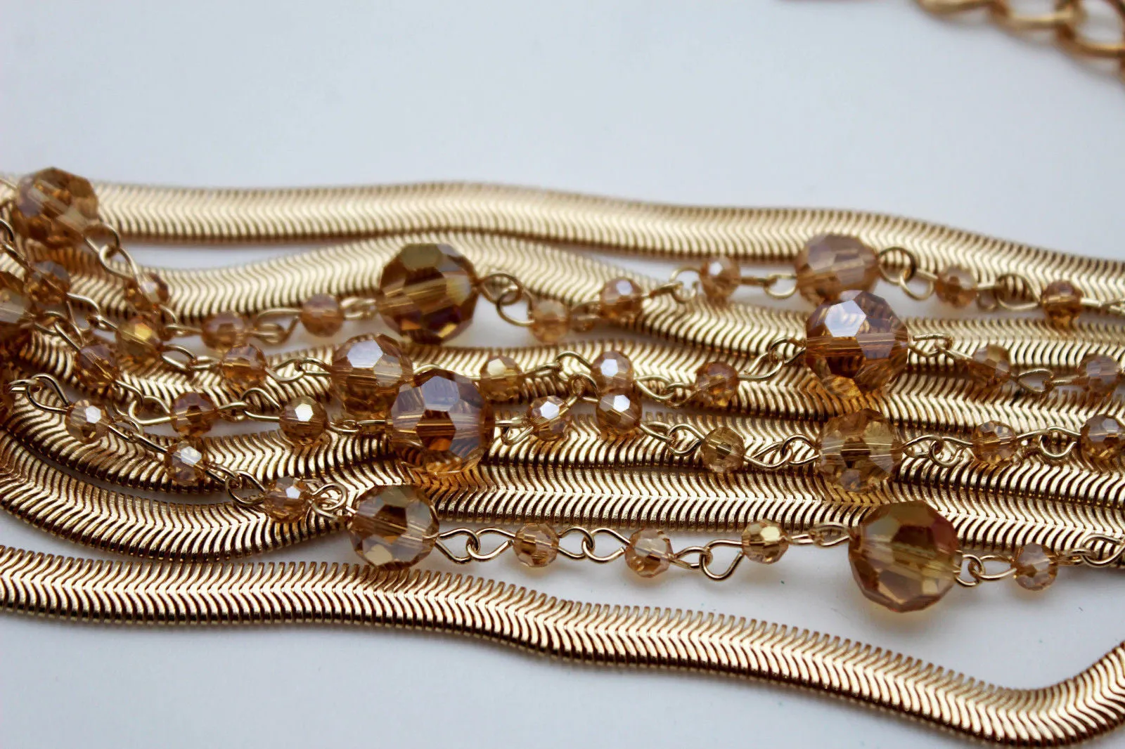 Gold Silver Metal Bracelet Mesh Chain 5 Strands Wide Wrist Beads
