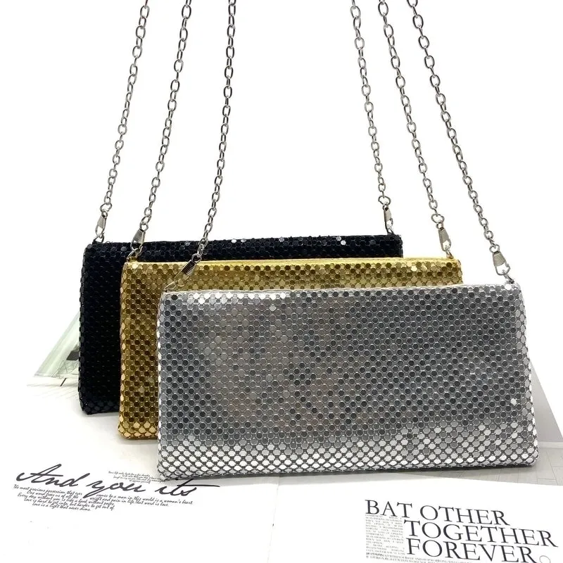 Gold Silver Metal Geometric Solid Color Square Evening Bags