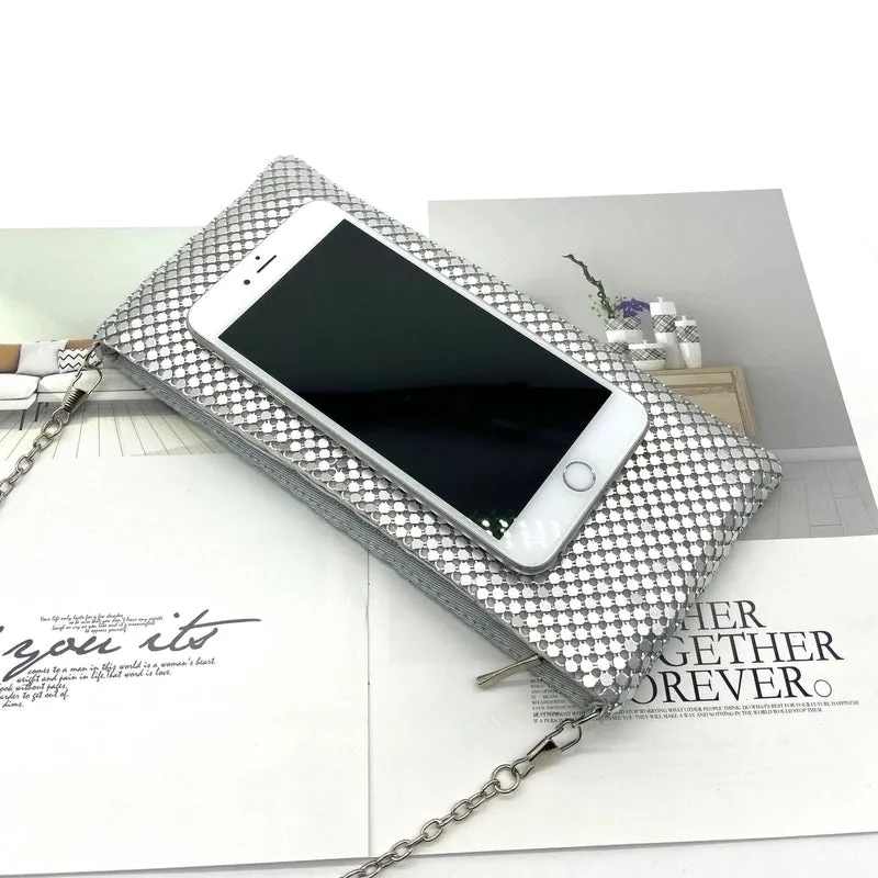 Gold Silver Metal Geometric Solid Color Square Evening Bags