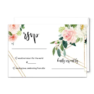 Graceful Greenery Pink Gold Floral RSVP Cards - Wedding Response Set, 3.5x5, Envelopes Included, 25 Pack