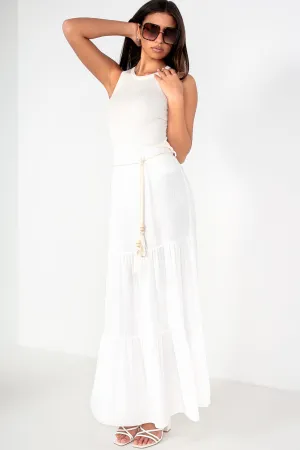 Gracelynn White Tiered Midi Skirt