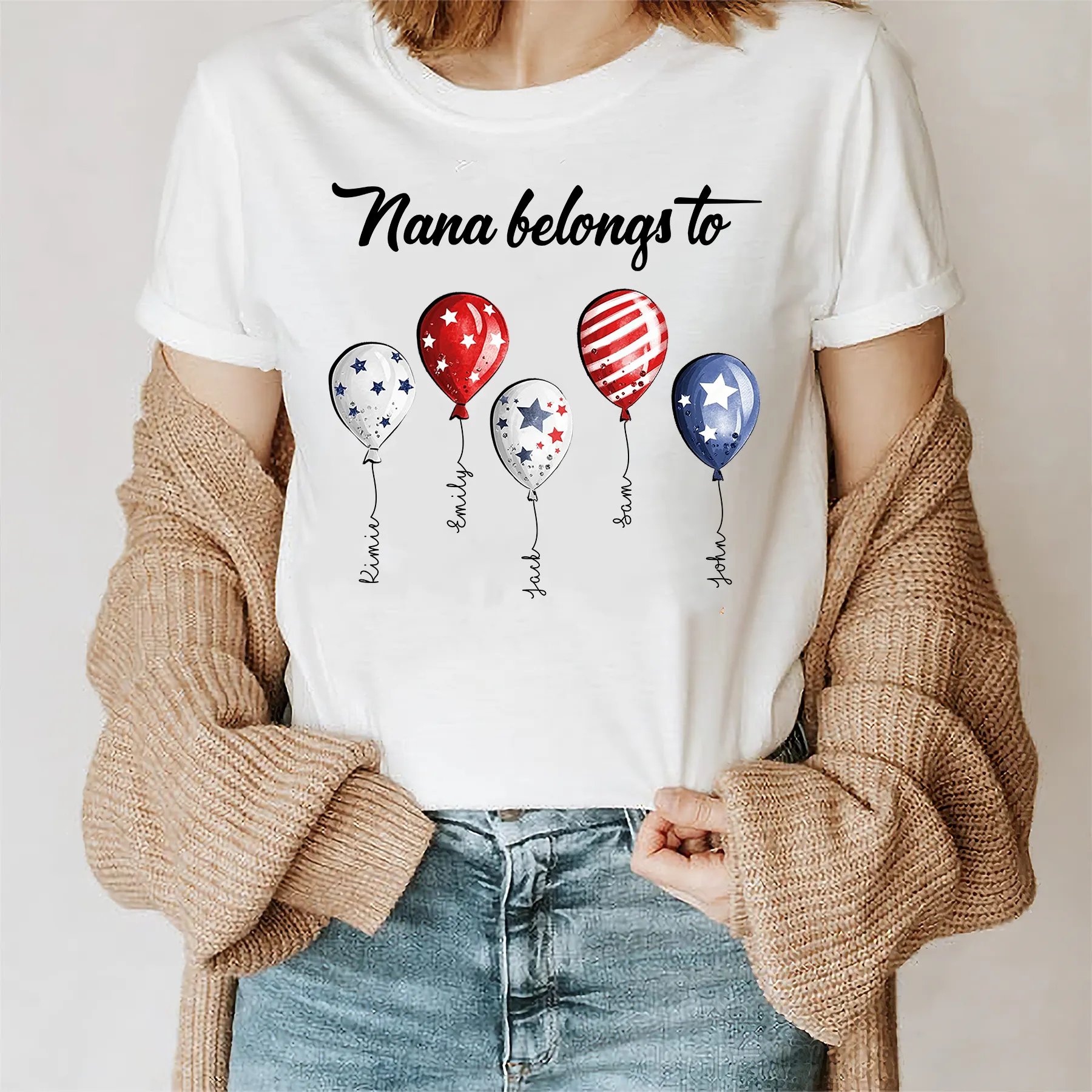 Grandma Belong To, Personalized Nana T-shirt with Kids Names, 4th of July Independence Day Tshirt