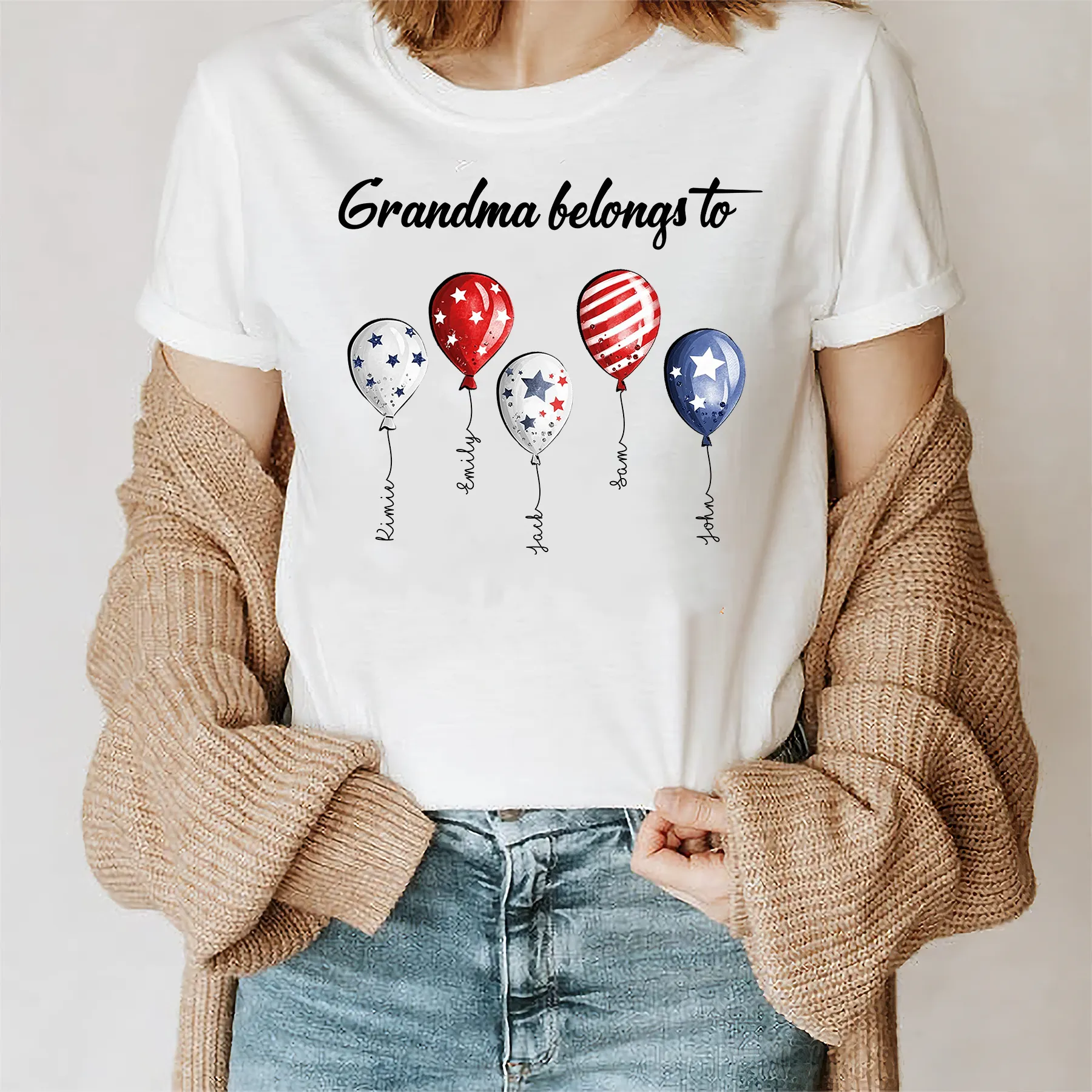 Grandma Belong To, Personalized Nana T-shirt with Kids Names, 4th of July Independence Day Tshirt