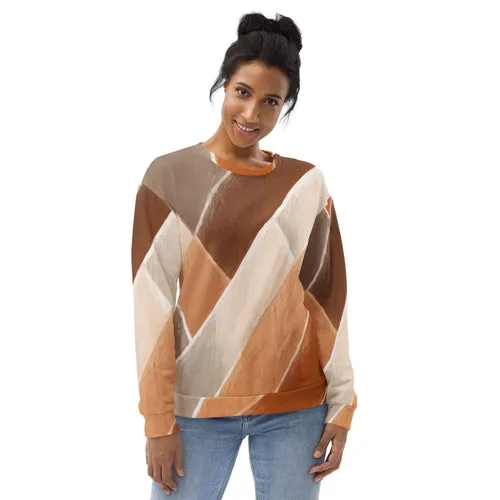 Graphic Sweatshirt for Women Brown Rustic Watercolors Print