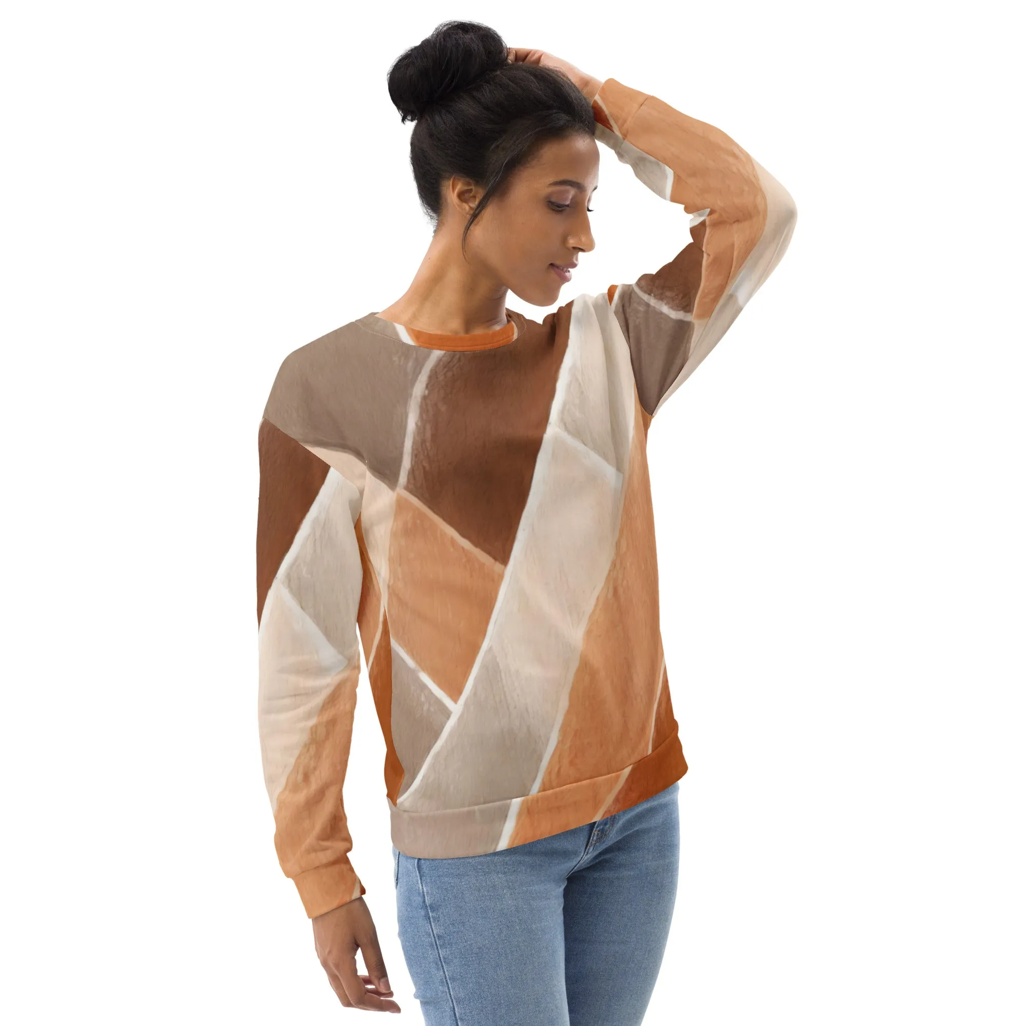 Graphic Sweatshirt for Women Brown Rustic Watercolors Print