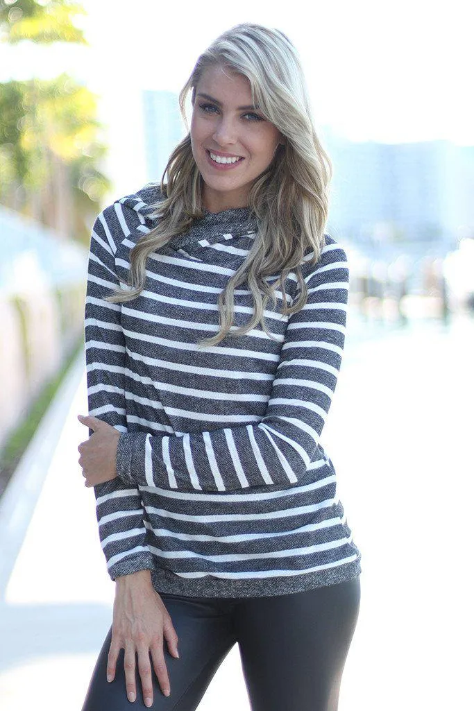 Gray Striped Hoodie
