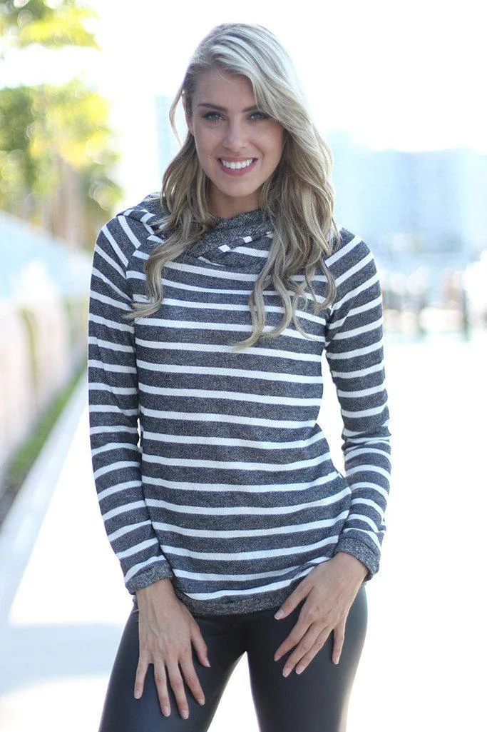 Gray Striped Hoodie