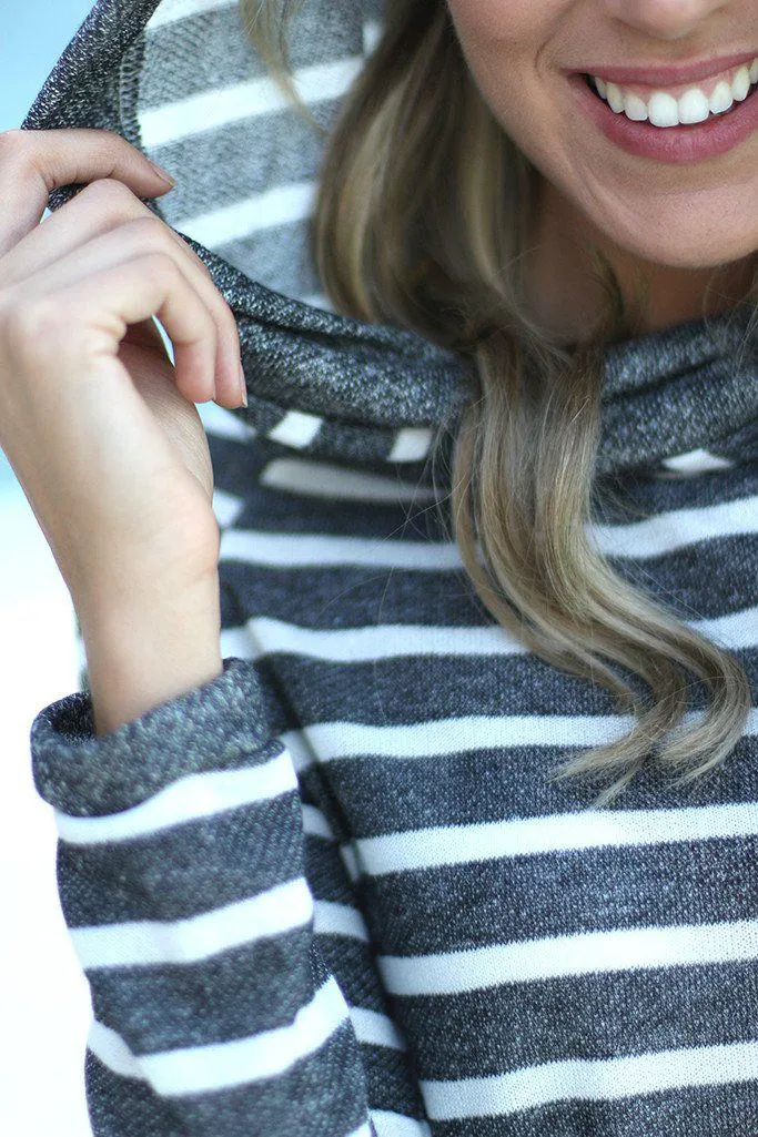 Gray Striped Hoodie