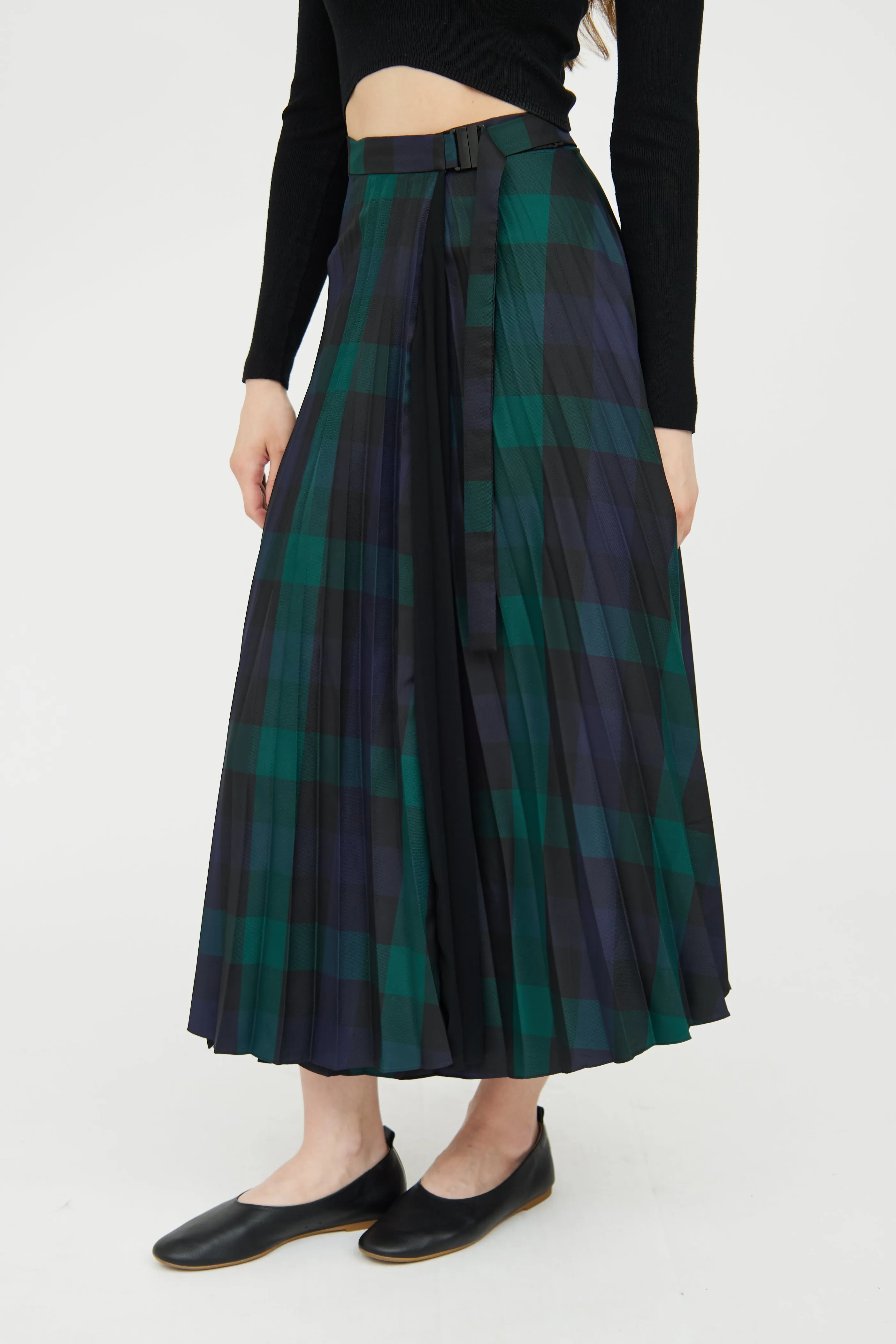 Green & Navy Plaid Pleated Skirt