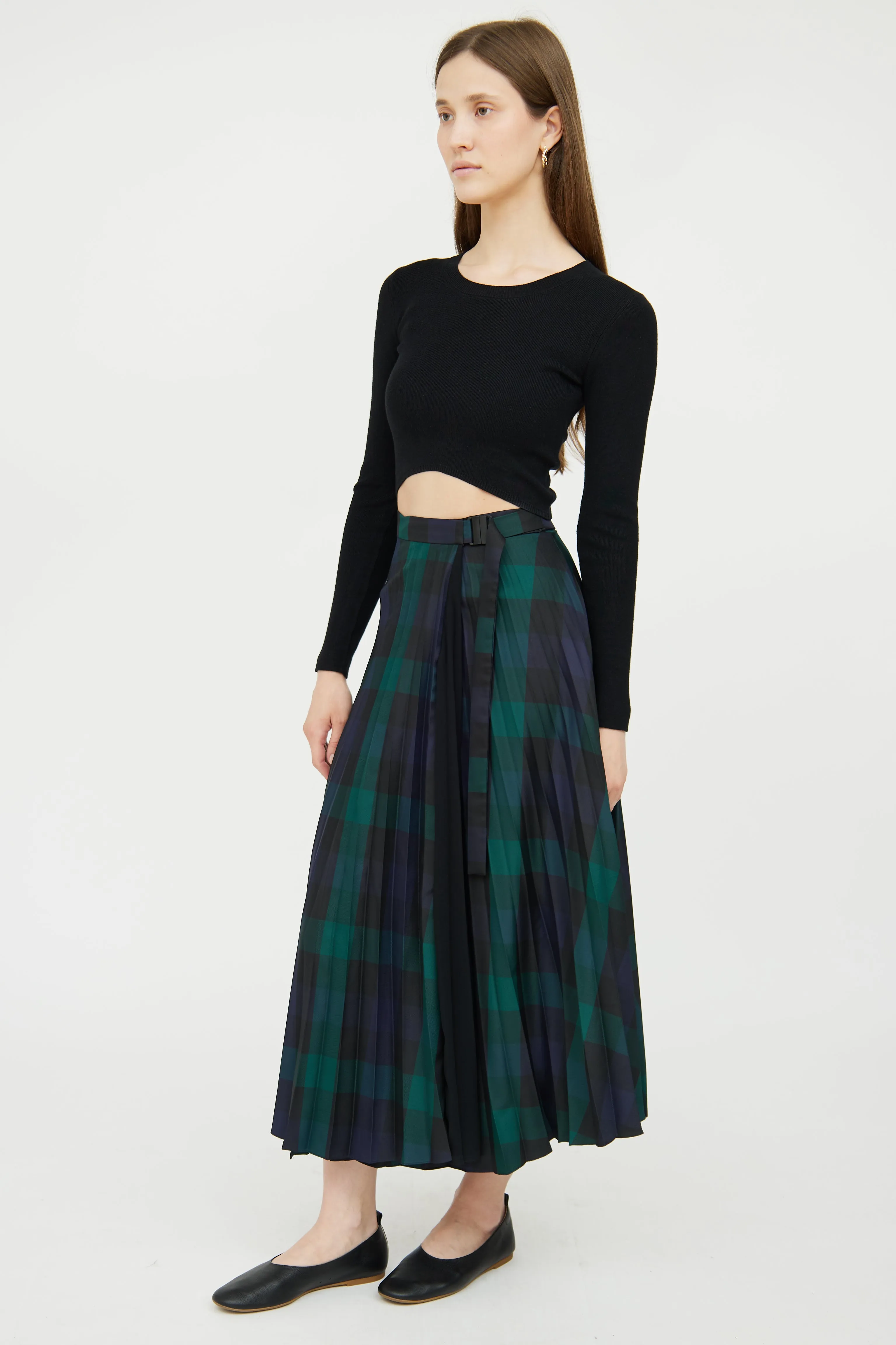 Green & Navy Plaid Pleated Skirt