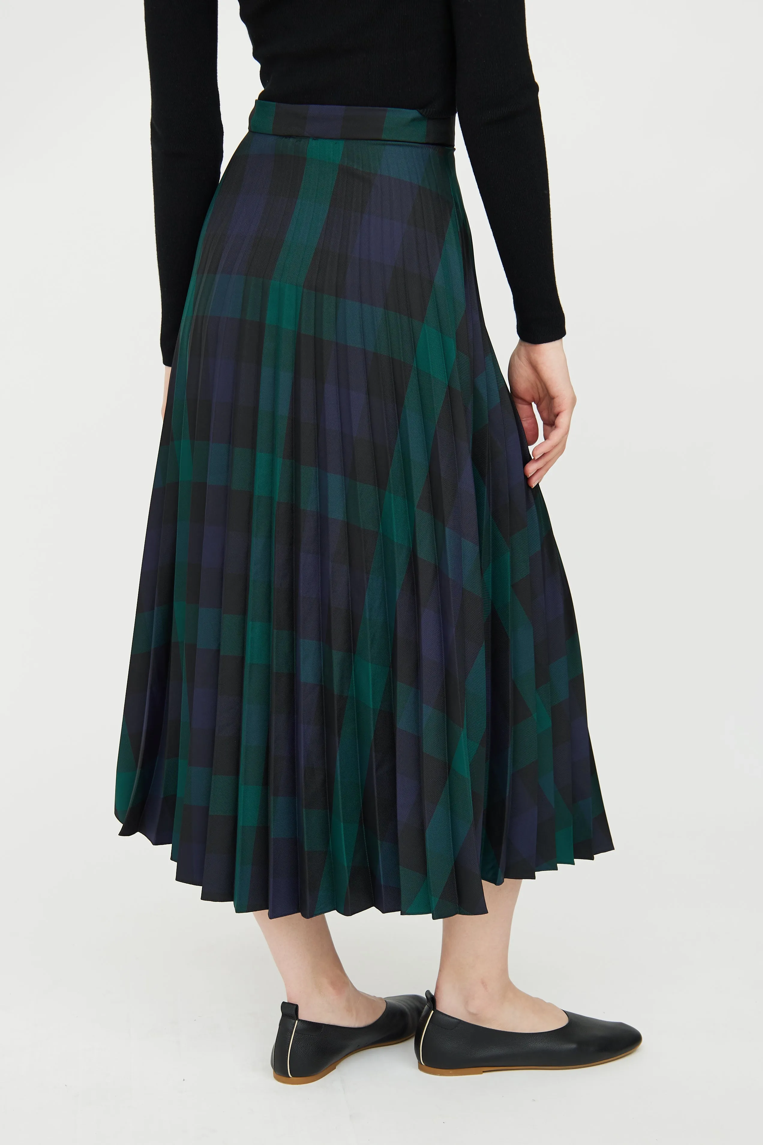 Green & Navy Plaid Pleated Skirt