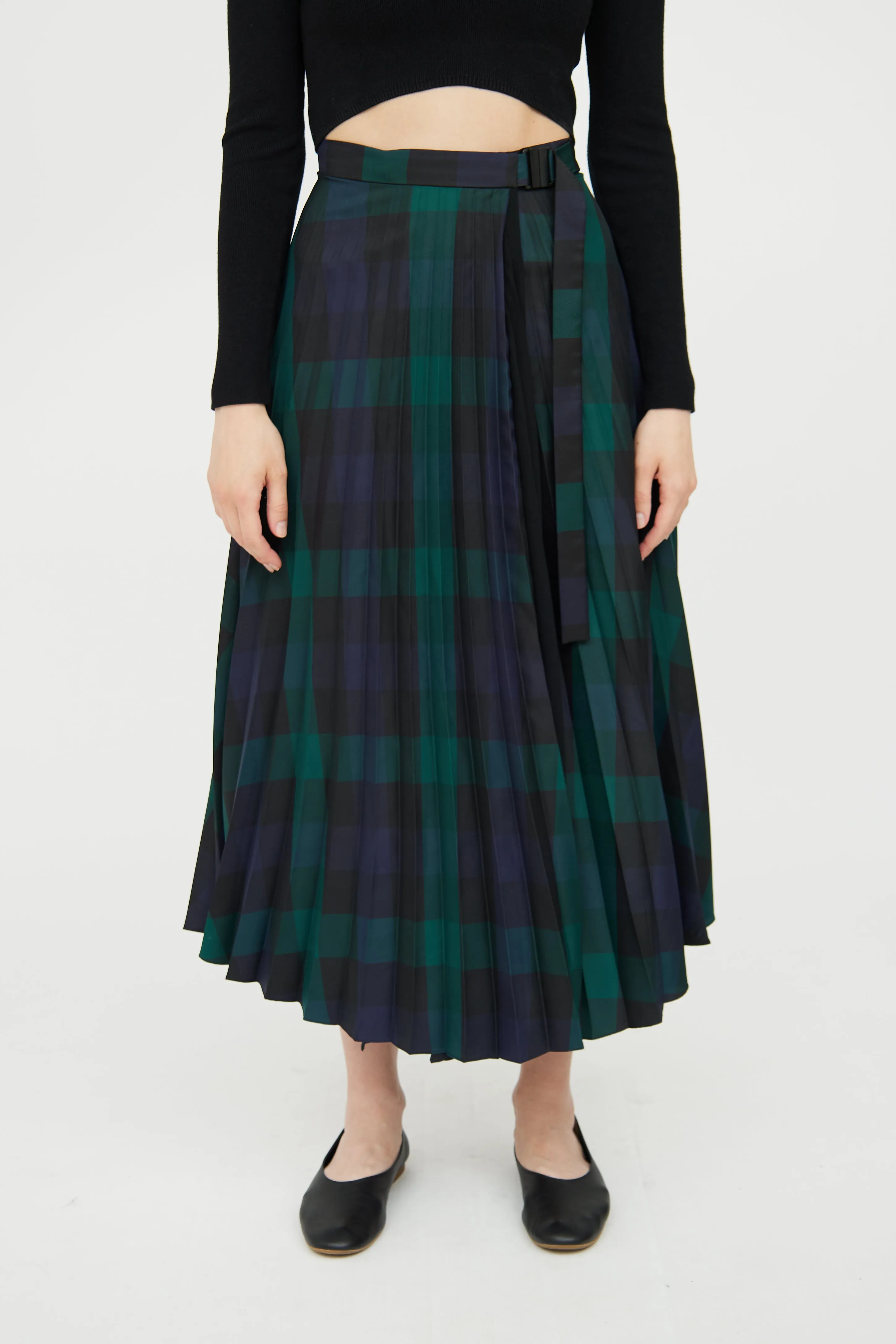 Green & Navy Plaid Pleated Skirt