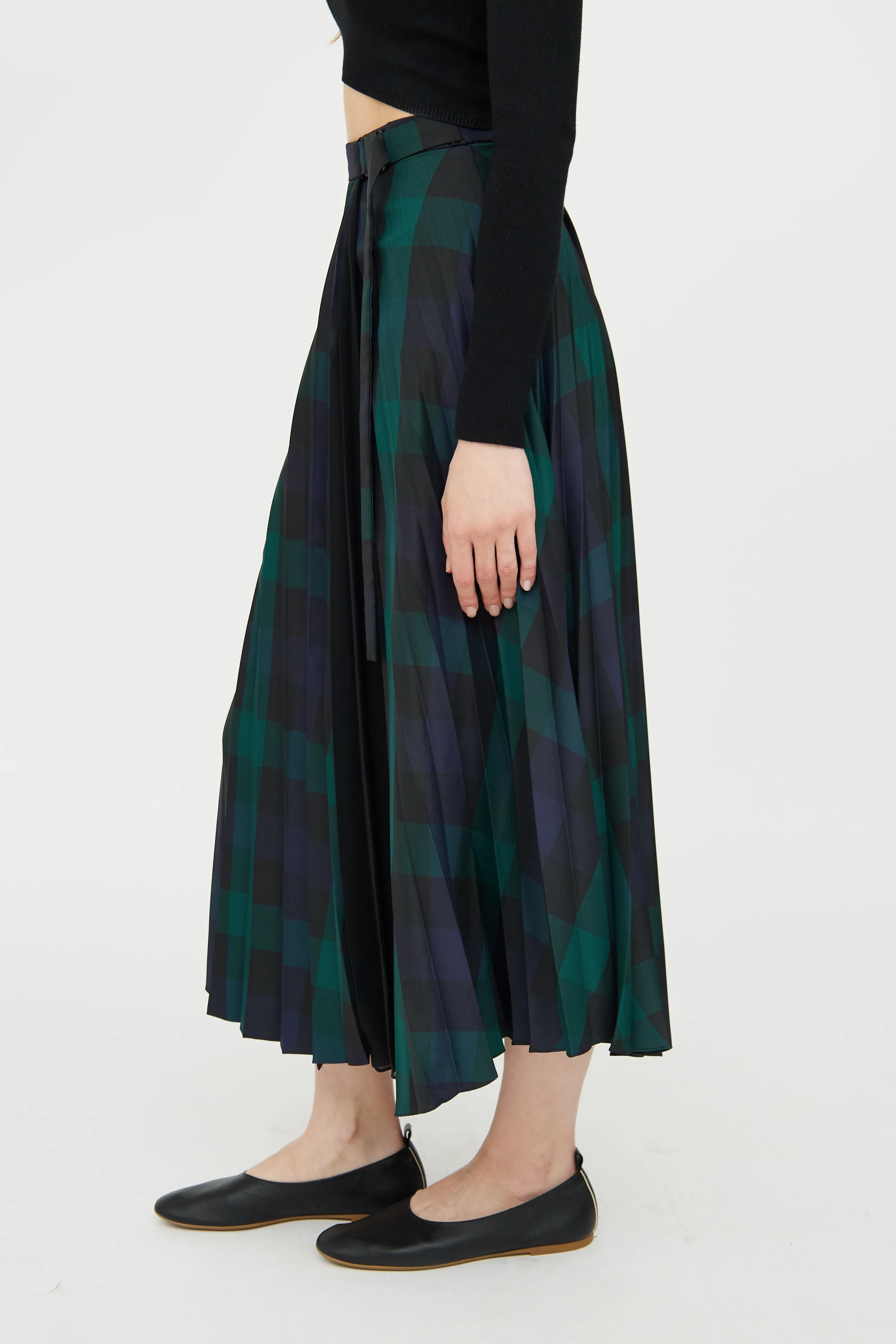 Green & Navy Plaid Pleated Skirt