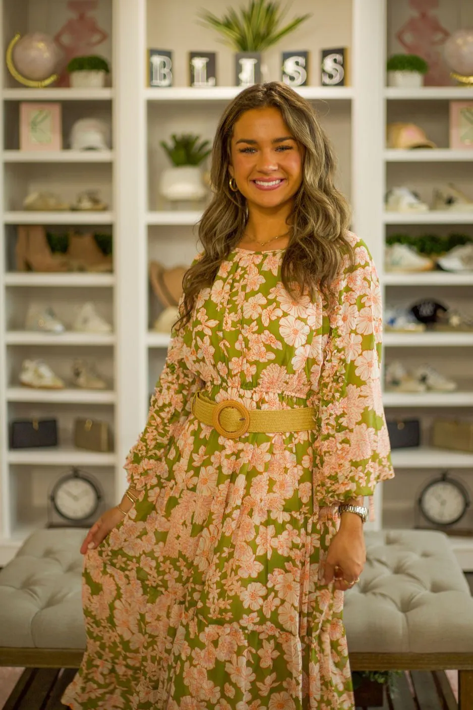 Green & Orange Exclusive Print Long Dress