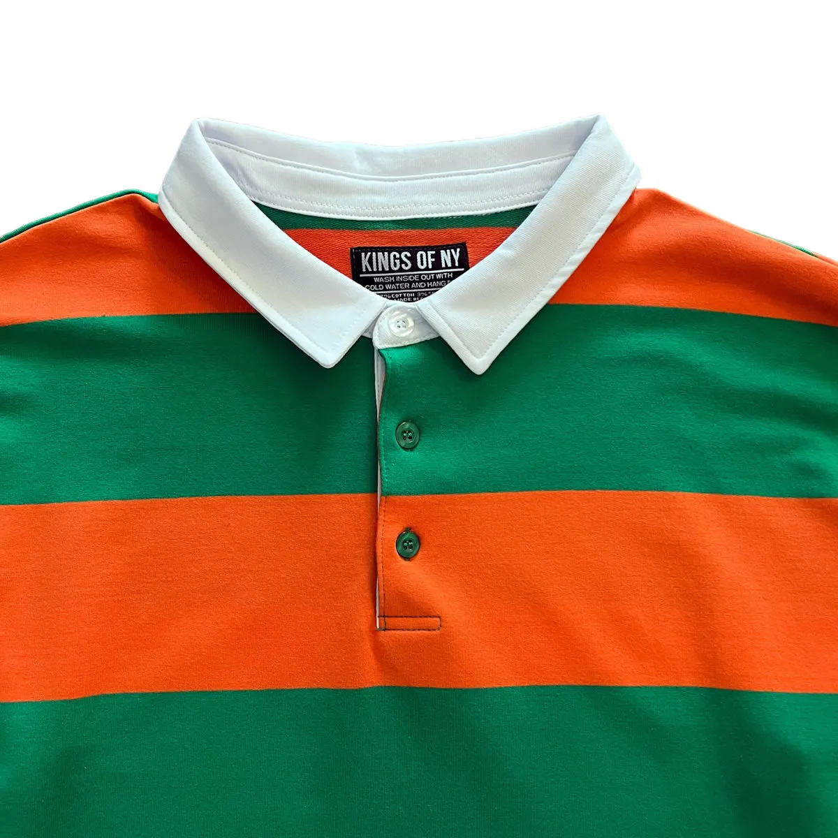 Green and Orange Comfortable Stretch Striped Mens Rugby Shirt