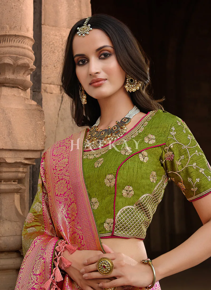Green And Pink Patola Silk Saree