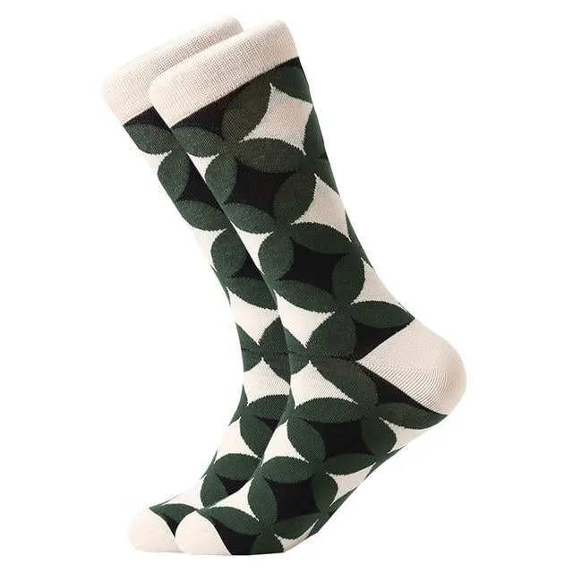 Green Avocado Colored Geometric Patterned Socks from the Sock Panda (Adult Large - Men's Shoe Sizes 8-12)