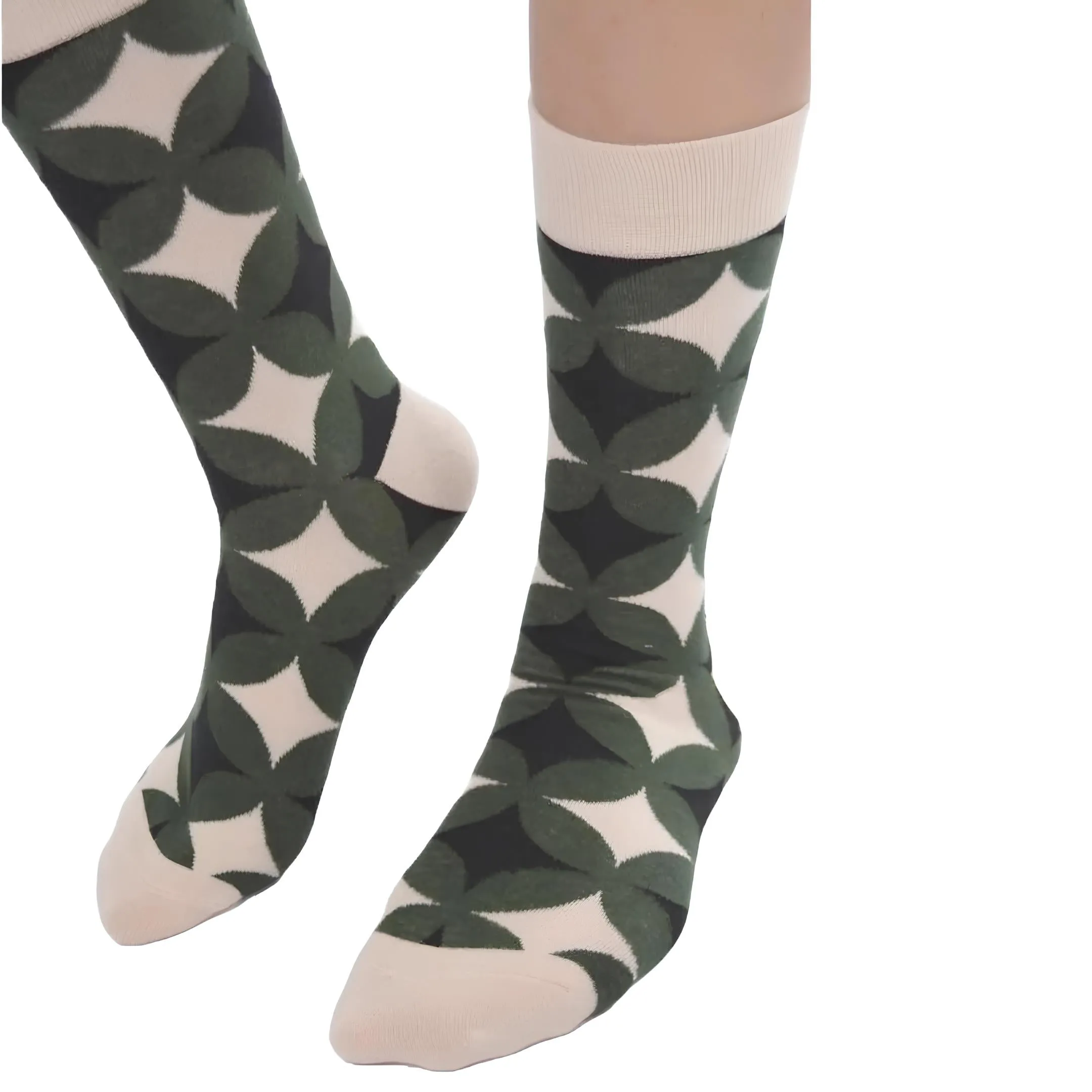 Green Avocado Colored Geometric Patterned Socks from the Sock Panda (Adult Large - Men's Shoe Sizes 8-12)