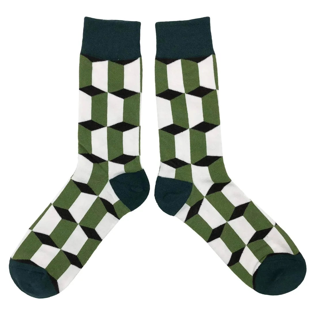 Green Cube Patterned Socks from the Sock Panda (Adult Large - Men's Shoe Sizes 8-12)
