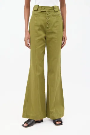 Green High Waist Flared Pant