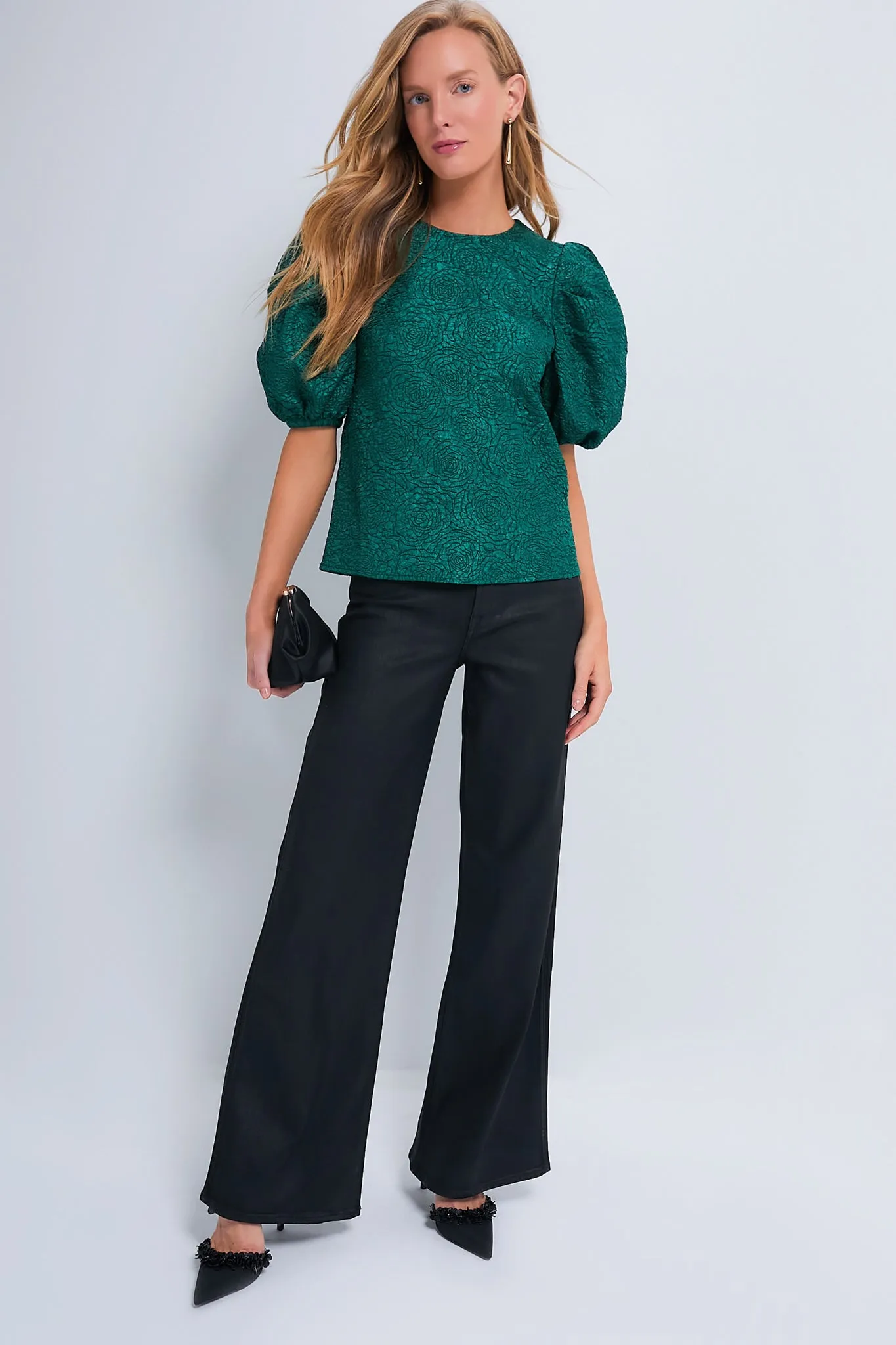 Green Jacquard Noelle Blouse