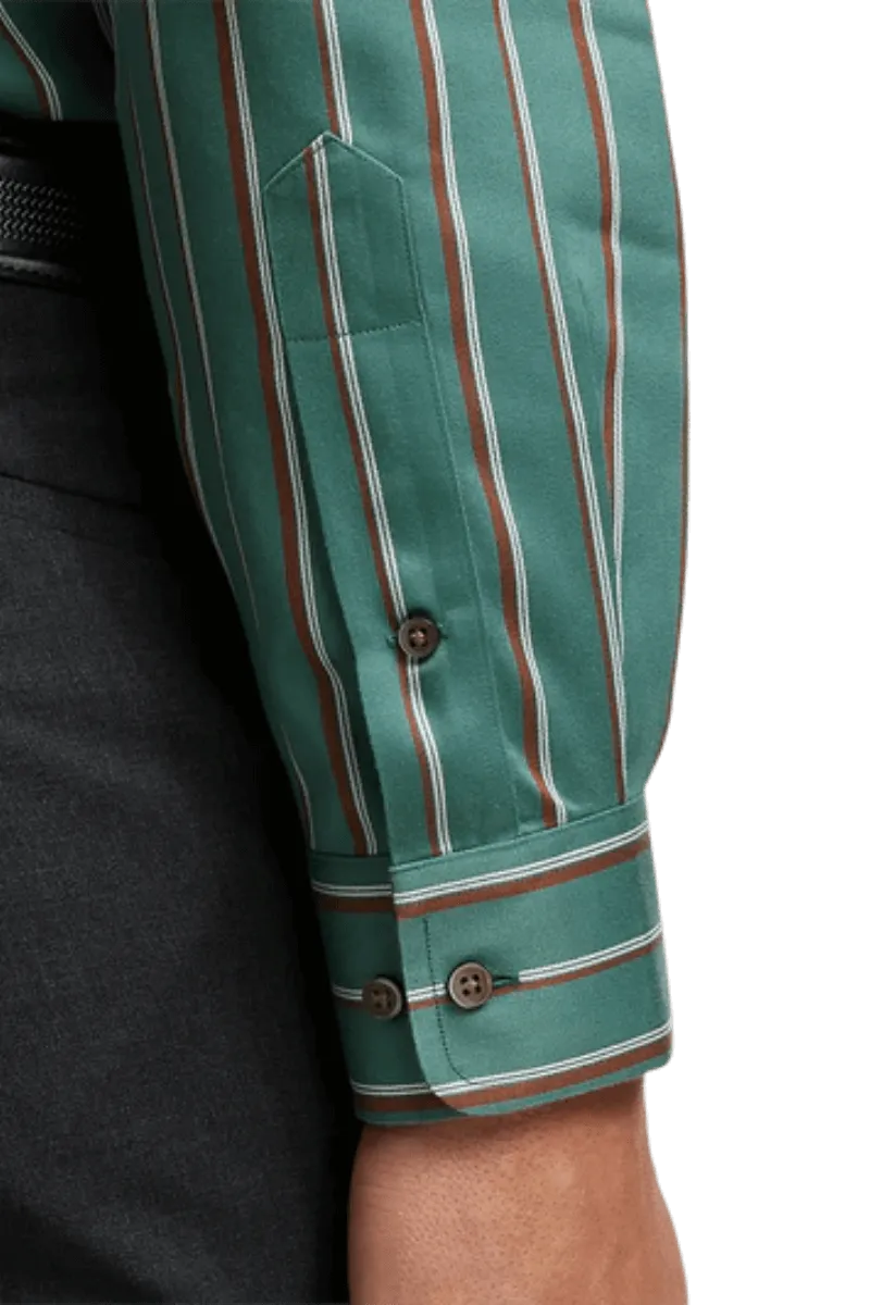 Green Non-Iron Cotton Stripe Casual Shirt