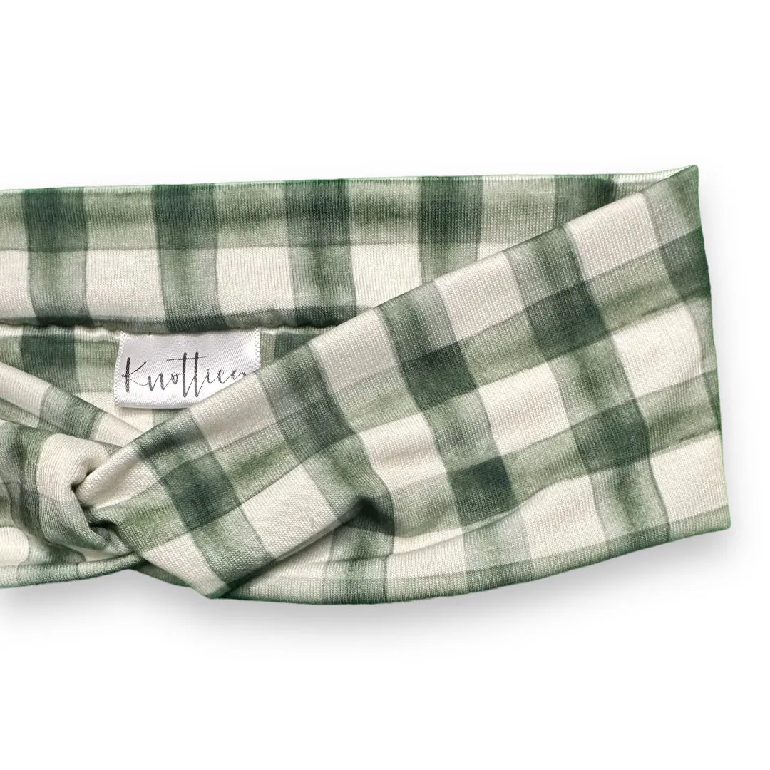 Green Plaid Knotties Headband